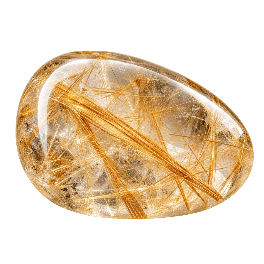 Reference illustration: natural quartz specimens containing fine golden rutile needles.