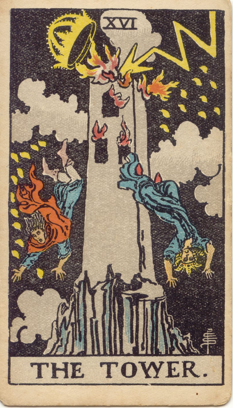 Upright Major Arcana card 16, The Tower