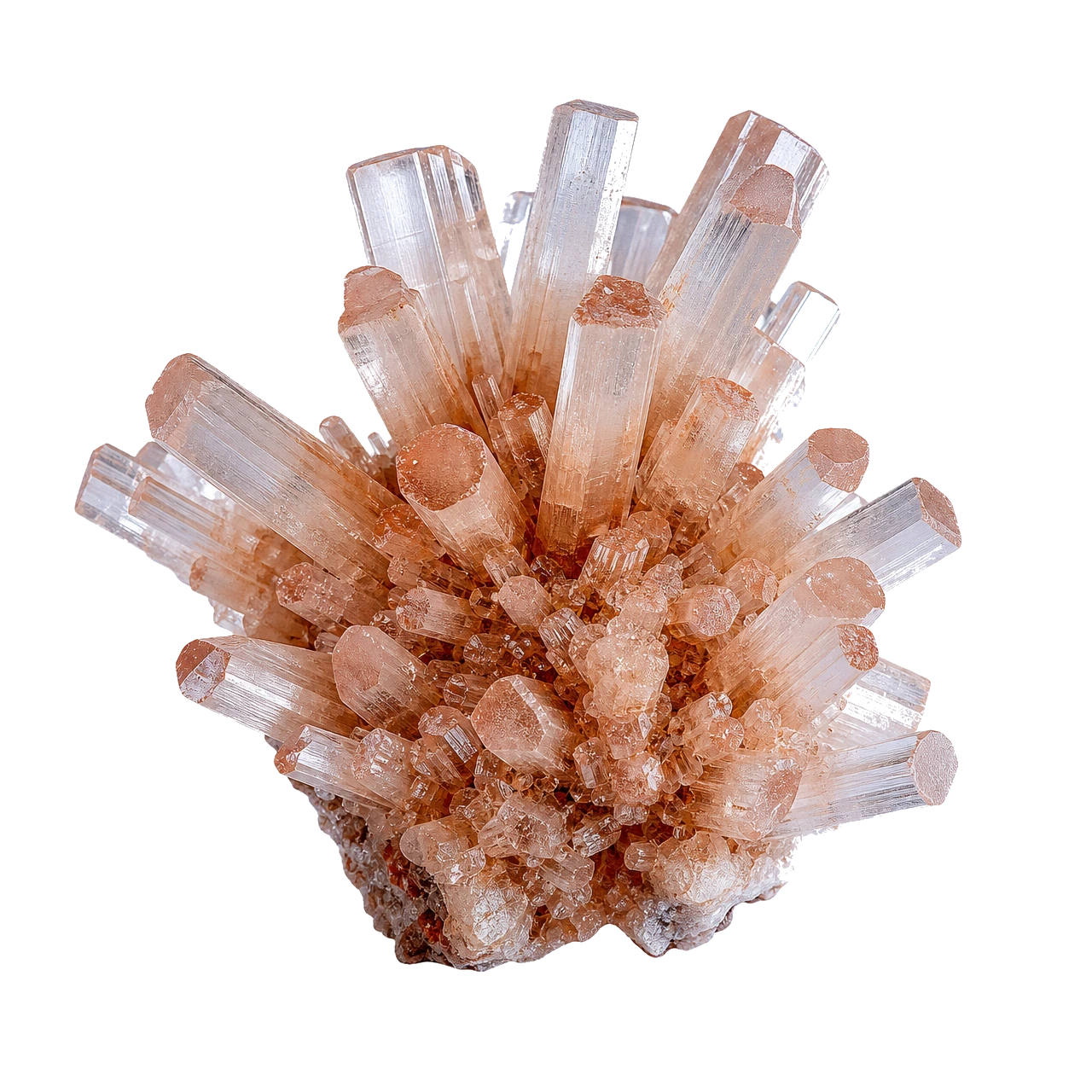 Reference illustration: natural aragonite star clusters with radiating tan and white crystals.