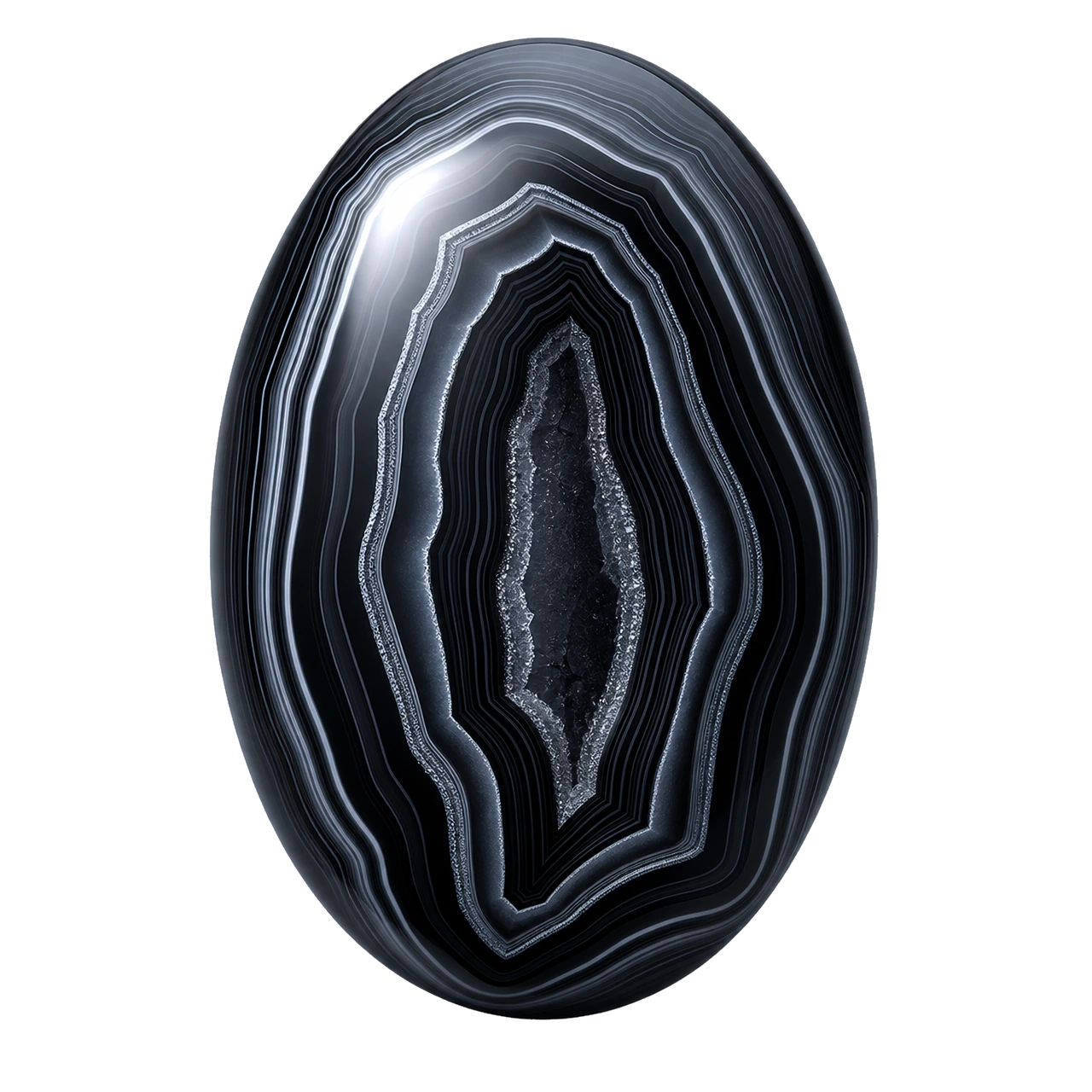 Reference illustration: grouped rough black onyx or dark banded chalcedony stones with subtle natural variation.