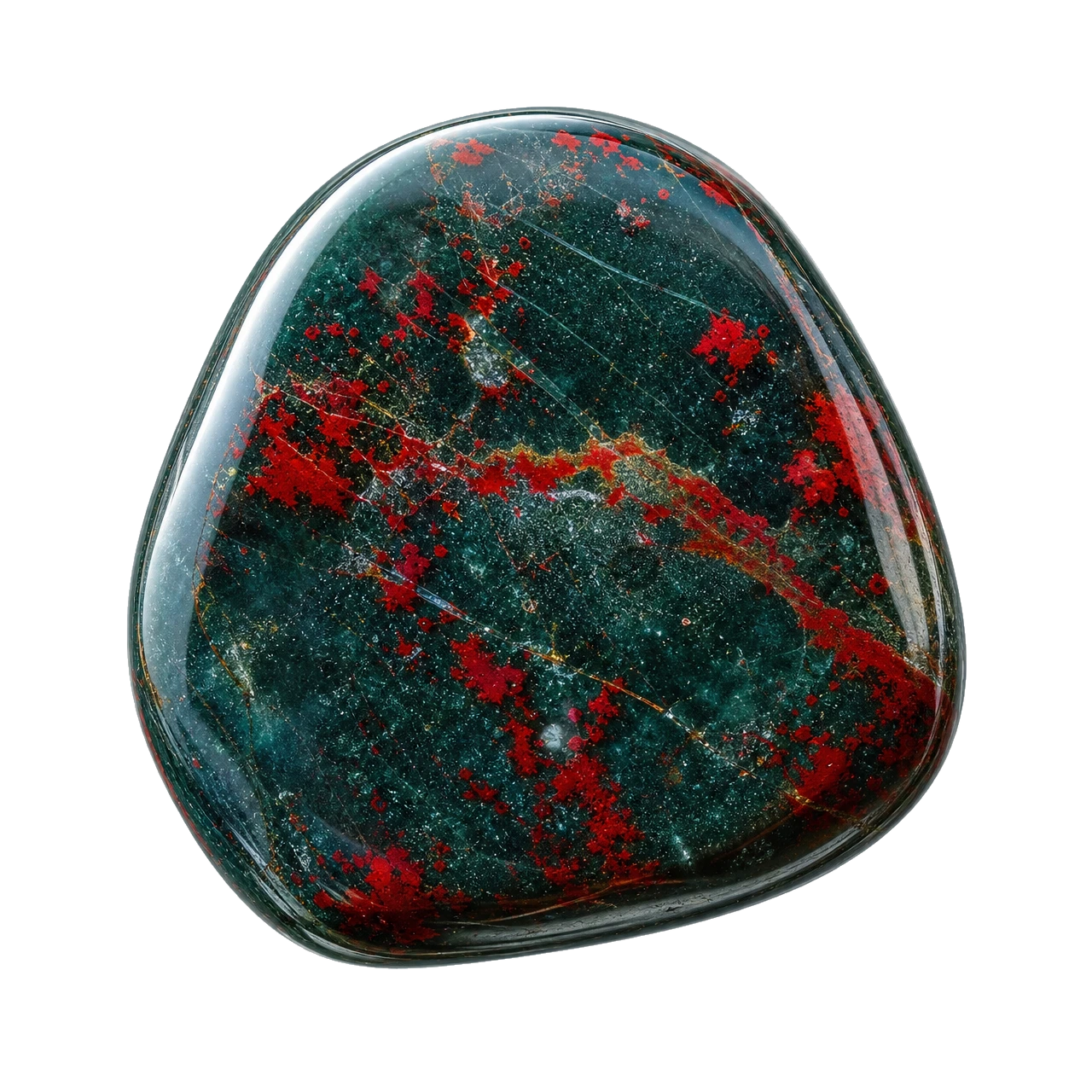 Reference illustration: grouped rough bloodstone with dark green chalcedony and scattered red inclusions.